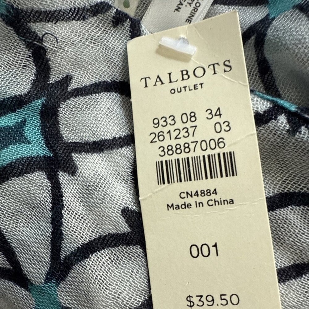 NWT‎ Talbots 100% Viscose Rectangular Rectangle Scarf Blue Fringe Edges 27”x70” - Picture 4 of 6